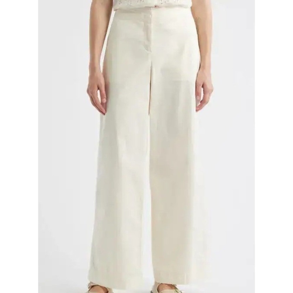 Boss Orange Tahilone Stretch Wide Leg Cotton Soft Cream Trousers Womens 2 NWT